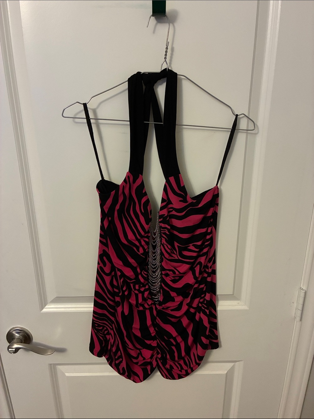 Dots Black and Hot Pink Zebra-Print Chemise with Chain Accent